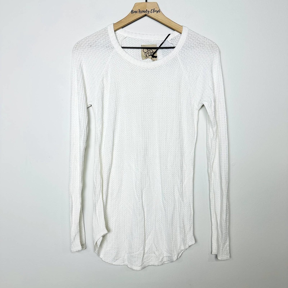 Chaser NWT Waffle Knit Raglan Long Sleeve Shirttail Pullover Tops White Medium